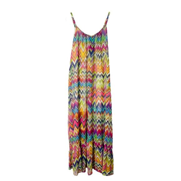 New Directions pink blue green Pride chiffon maxi boho festival dress large - Picture 1 of 7